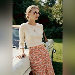 Eddie Bauer Orange Paisley A line Skirt 10